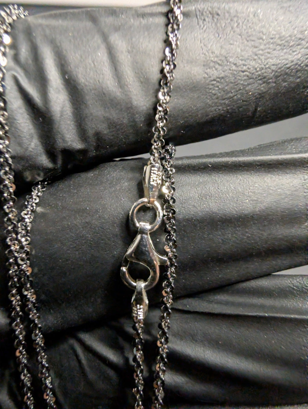 Black Rhodium over Solid 925 Sterling Silver 1.6mm 24in Twisted Rock Necklace