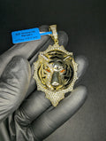 Gold over Solid 925 Silver Iced Out VVS D Color Moissanite Tiger Pendant