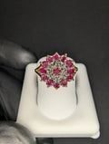 Vintage Solid 10k Yellow Gold Ruby and Diamond Cluster Ring Size 8