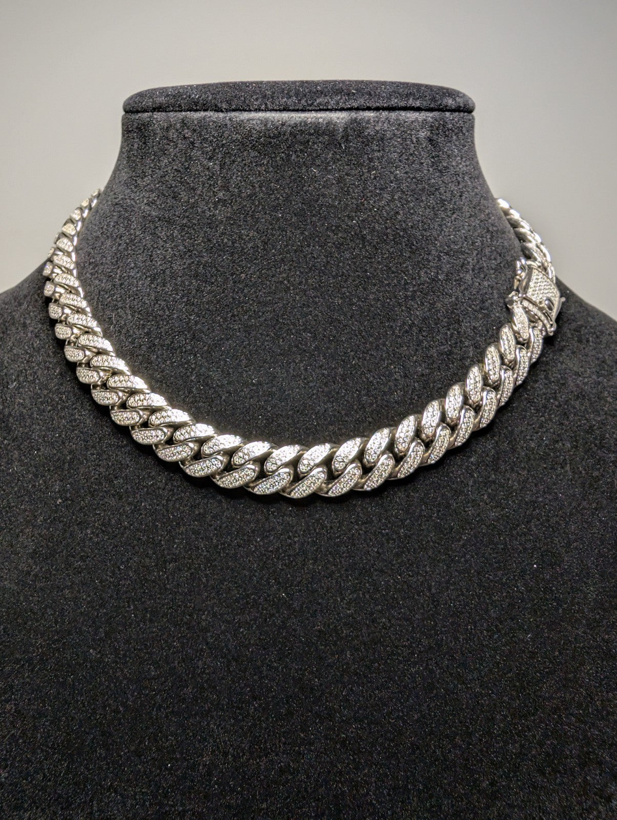 Solid 925 Sterling Silver Iced Out Moissanite 16.5in 12mm Miami Cuban Necklace