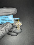 Gold over Solid 925 Silver VVS D Baguette and Round Moissanite Cross Pendant