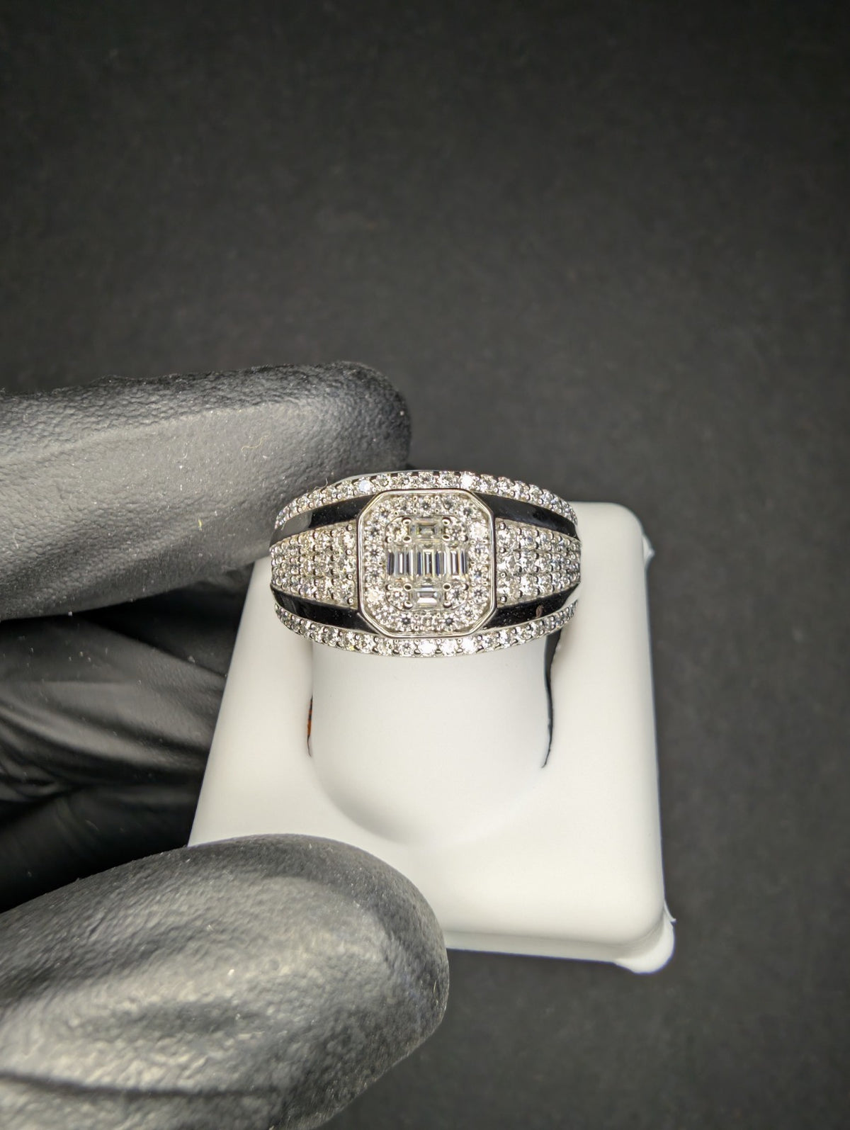 Solid 925 Silver VVS Round & Baguette Moissanite Statement Band Ring Size 12