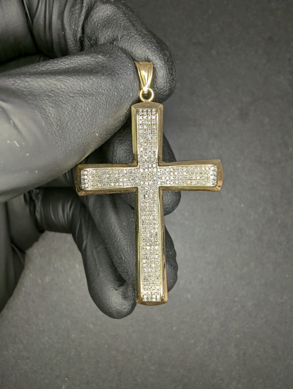 Solid 10k Yellow Gold Natural Diamond Pave Cross Pendant