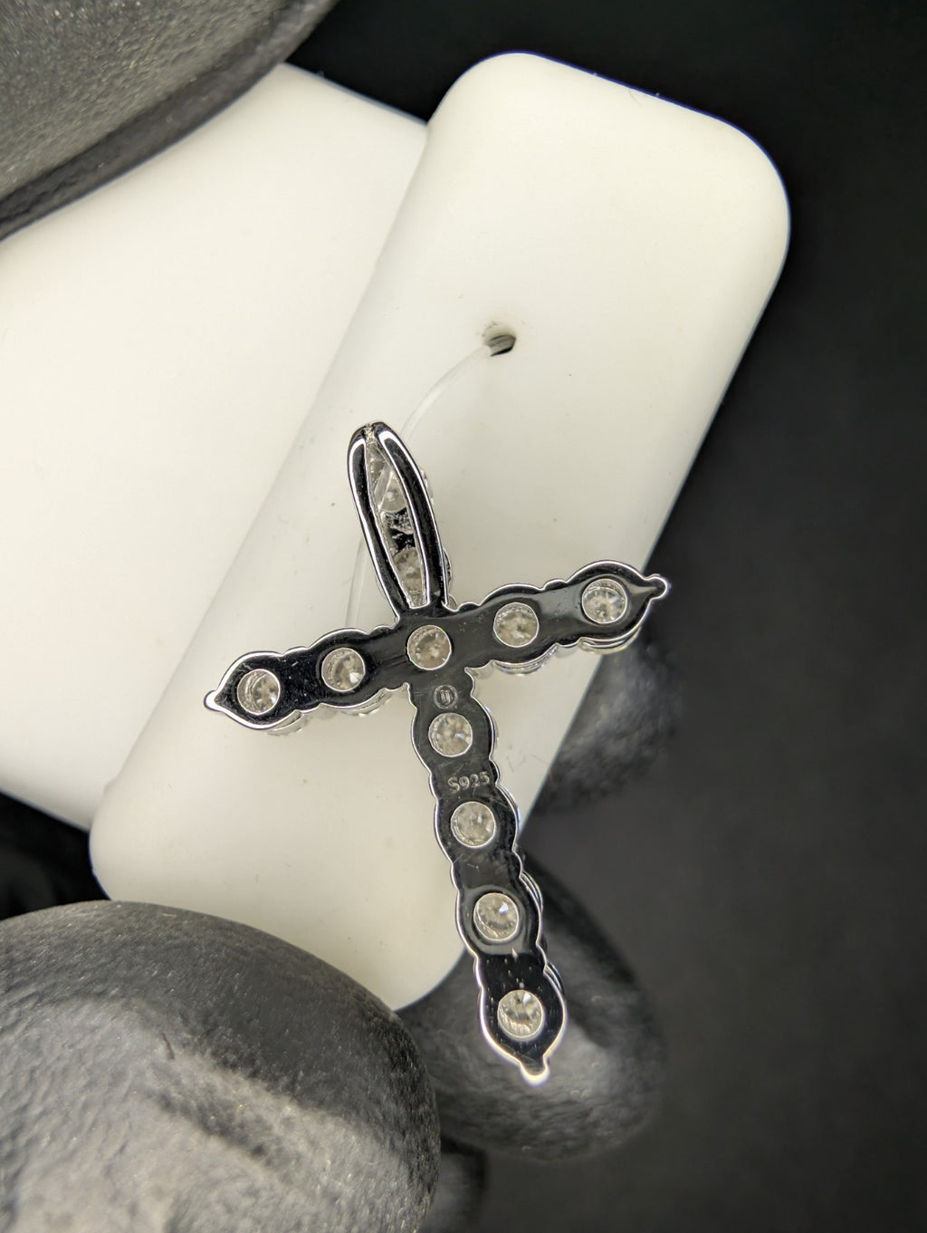 Solid 925 Silver GRA Certified Moissanite Hidden Bail Tennis Cross Pendant