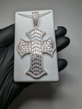 Solid 925 Silver VVS D Huge Iced Out Baguette and Round Moissanite Cross Pendant