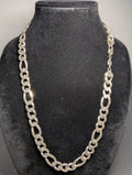 Solid 925 Sterling Silver 26" 14.0mm Reversible Diamond Cut Figaro Necklace