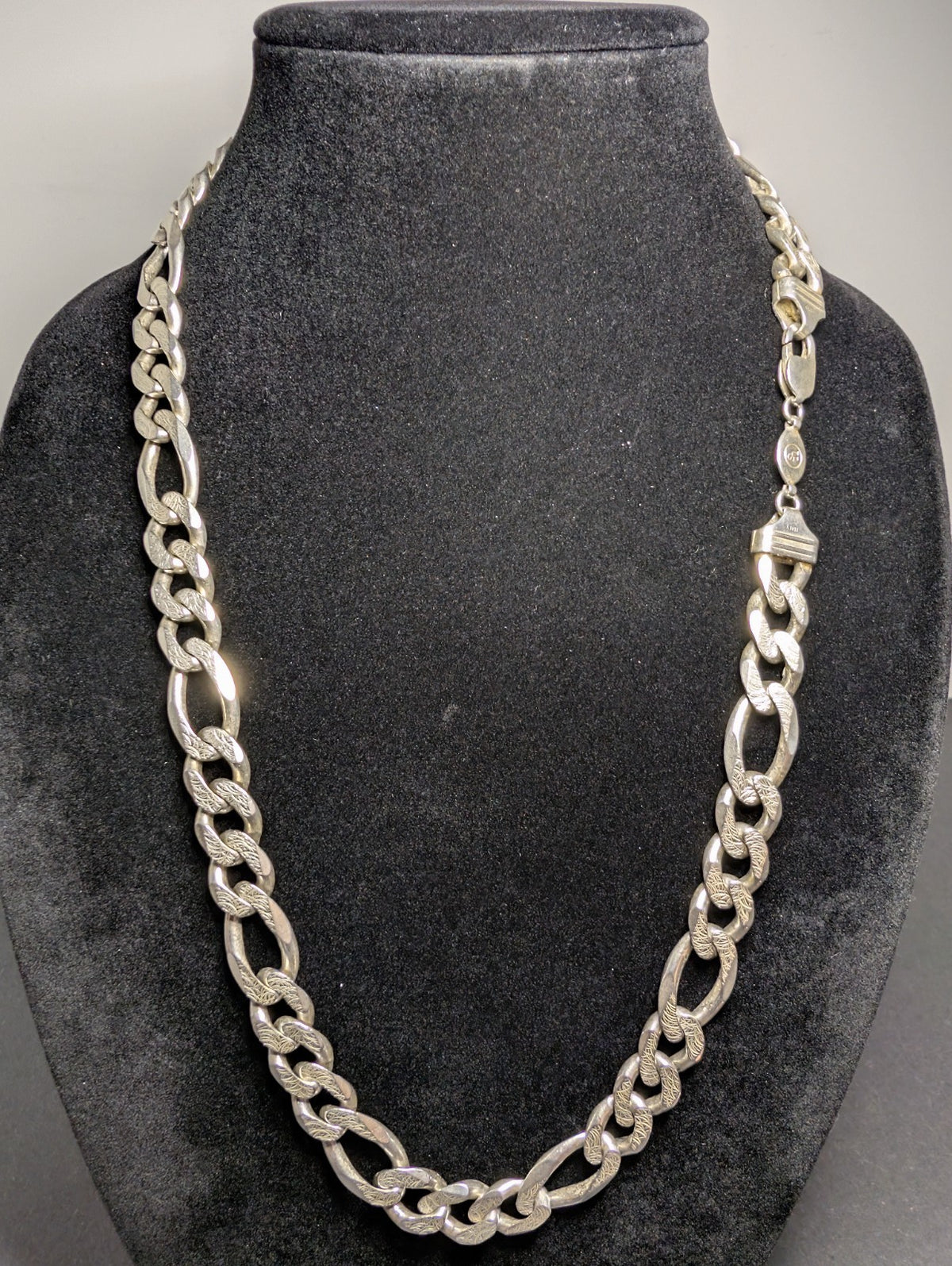 Solid 925 Sterling Silver 26" 14.0mm Reversible Diamond Cut Figaro Necklace