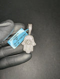 Solid 925 Sterling Silver Iced Out VVS D Color Moissanite Evil Eye Hamsa Pendant