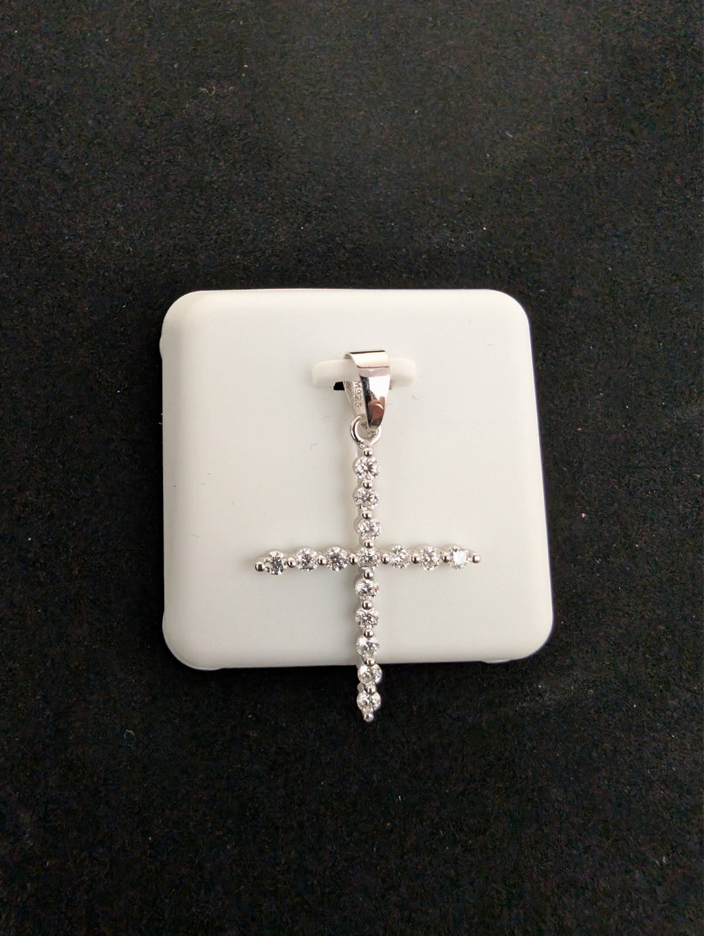 Solid 925 Silver VVS1 D Color Moissanite Skinny Single Row Tennis Cross Pendant