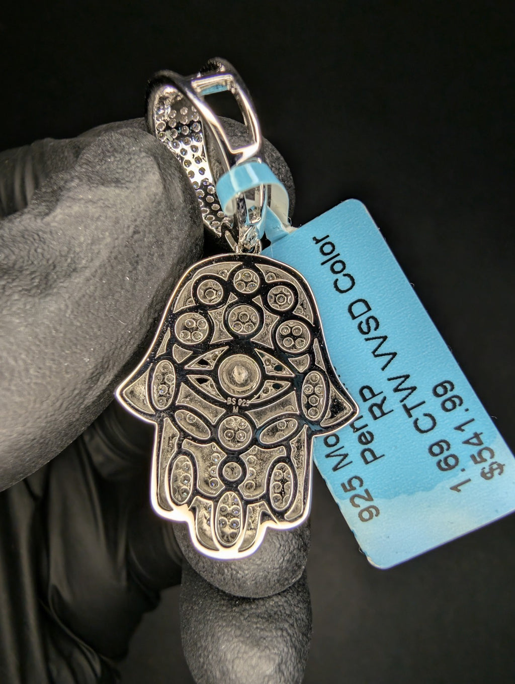 Solid 925 Sterling Silver Iced Out VVS D Color Moissanite Evil Eye Hamsa Pendant