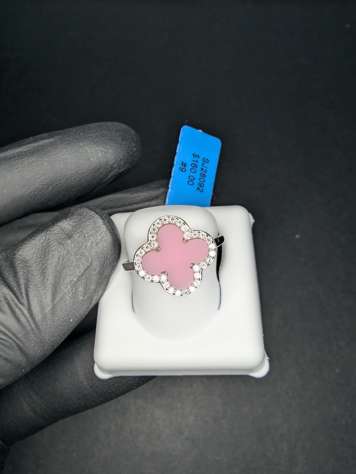 Solid 925 Sterling Silver Iced Out Moissanite Pink Enamel Ring Size 9