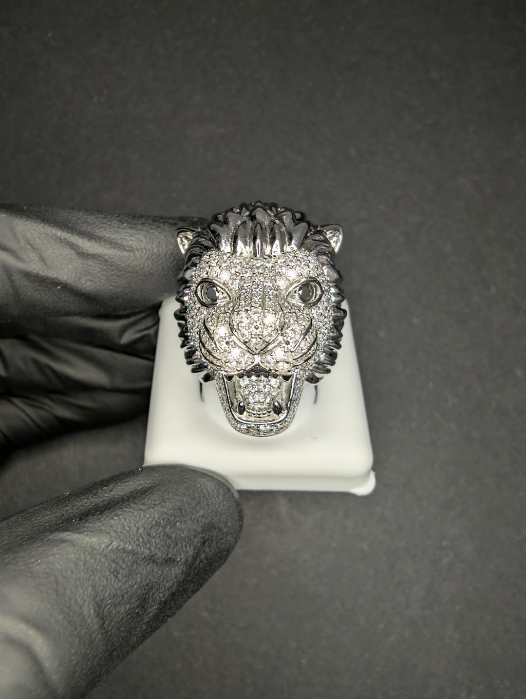 Solid 925 Sterling Silver VVS D Moissanite Huge Lion Head Ring Size 8