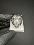Solid 925 Sterling Silver VVS D Moissanite Huge Lion Head Ring Size 8
