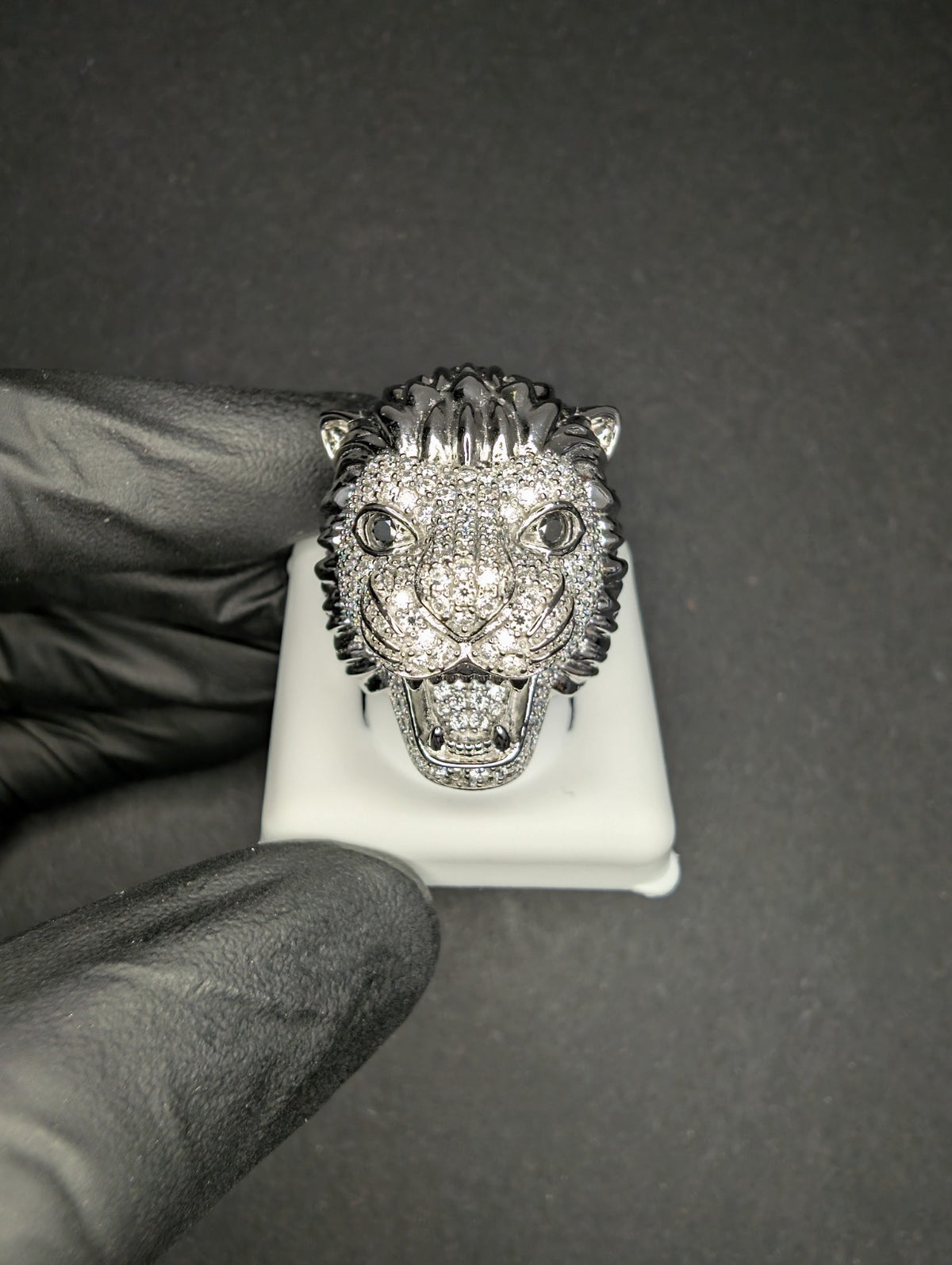 Solid 925 Sterling Silver VVS D Moissanite Huge Lion Head Ring Size 8