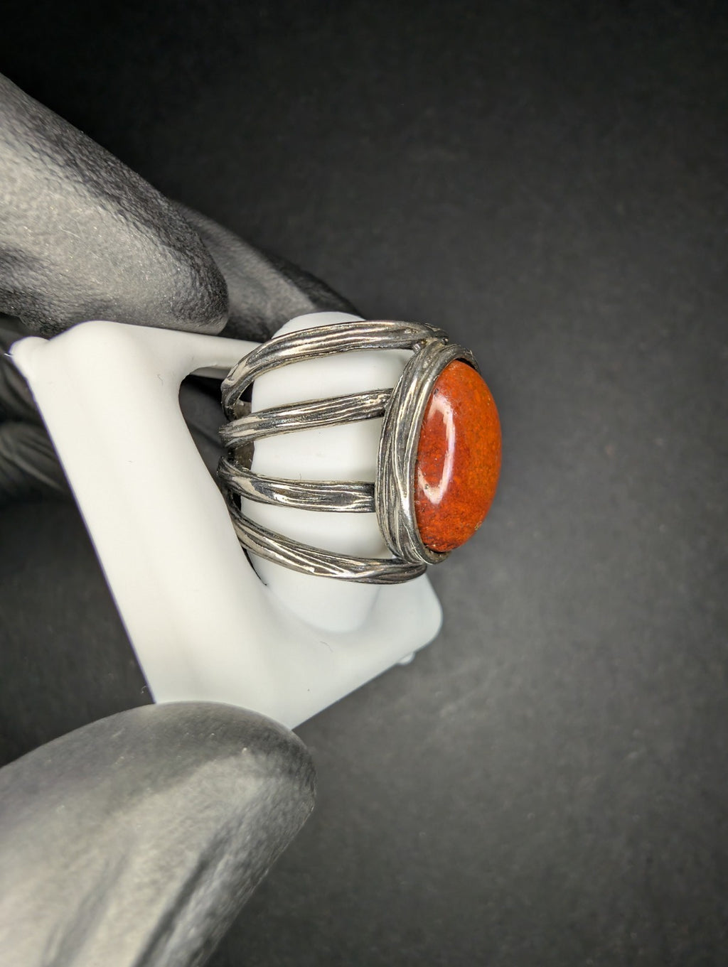 Solid 925 Sterling Silver Red Jasper Cabochon Ring Size 6.5