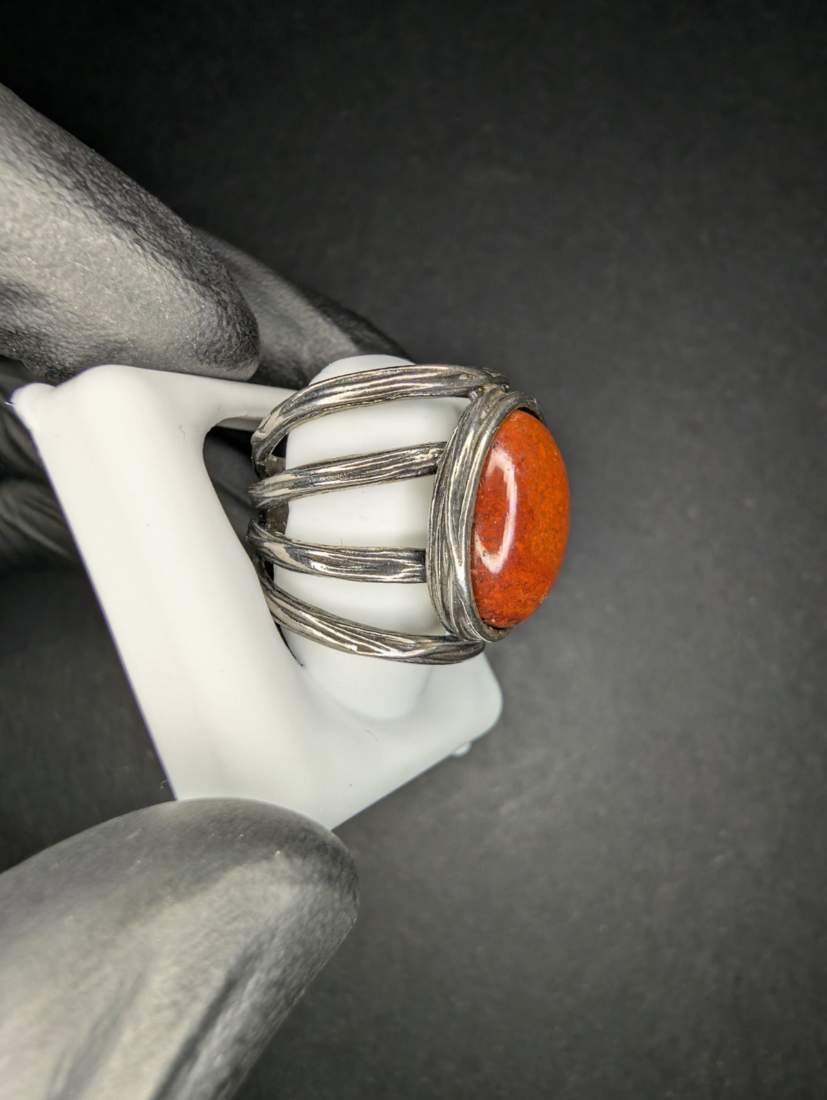 Solid 925 Sterling Silver Red Jasper Cabochon Ring Size 6.5