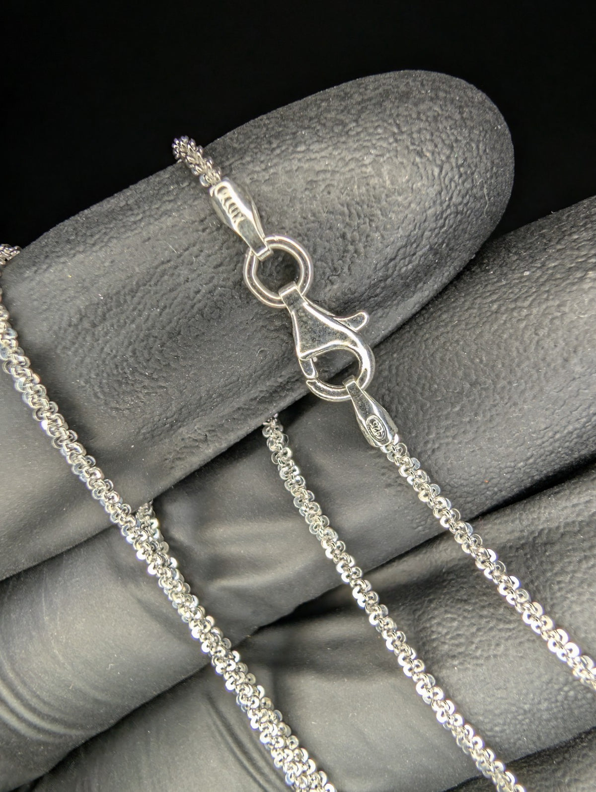 Solid 925 Italian Sterling Silver 1.7mm 16in Twisted Rock / Sparkle Necklace