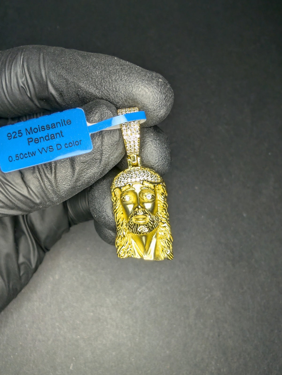 Gold over 925 Sterling Silver VVS Moissanite Iced Out Matte Jesus Piece Pendant