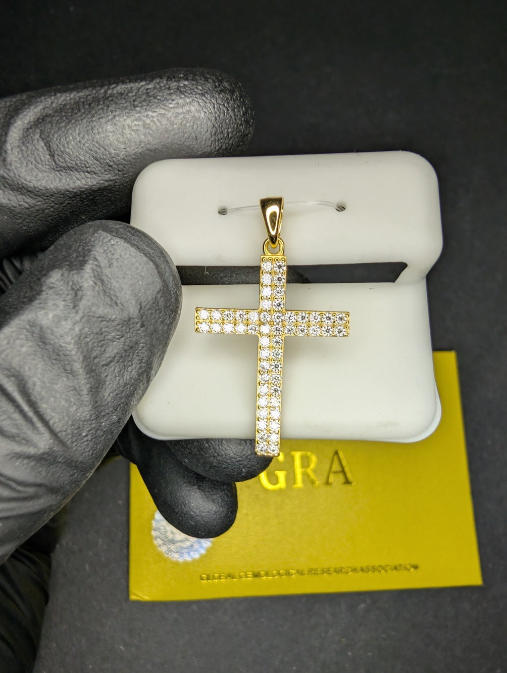 Gold over Solid 925 Silver GRA Certified Moissanite Pave Cross Pendant