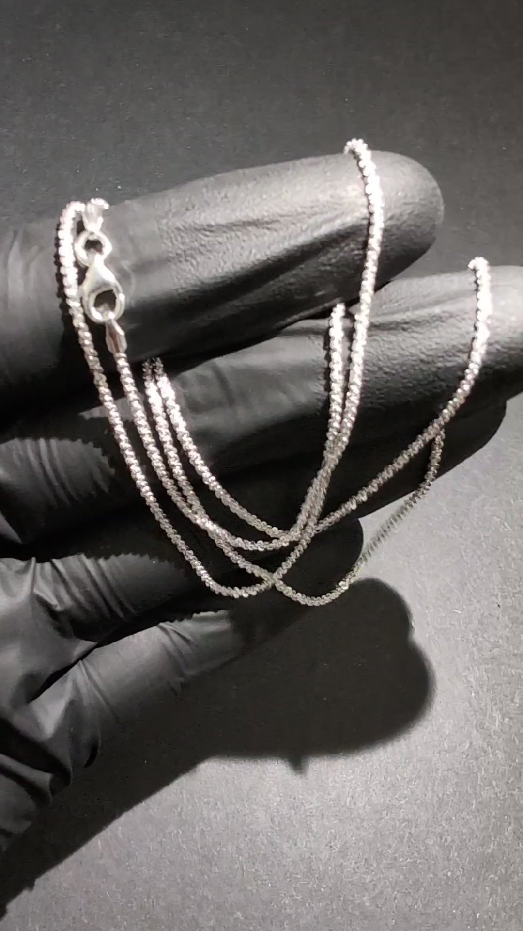 Solid 925 Italian Sterling Silver 1.7mm 24in Twisted Rock / Sparkle Necklace