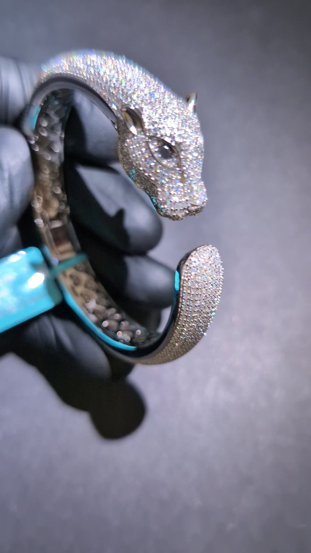 Solid 925 Silver Iced Out VVS D Moissanite Hinged Panther Bangle Bracelet