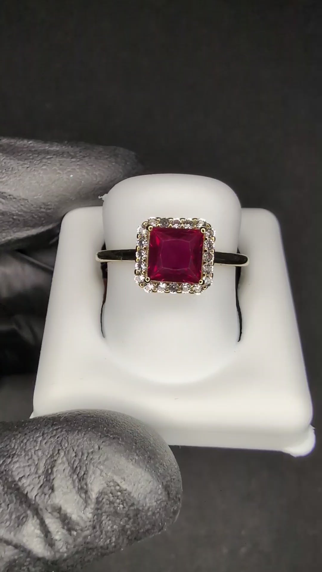 Solid 10k Yellow Gold Lab-created Princess Cut Ruby and Sapphire Ring Size 7