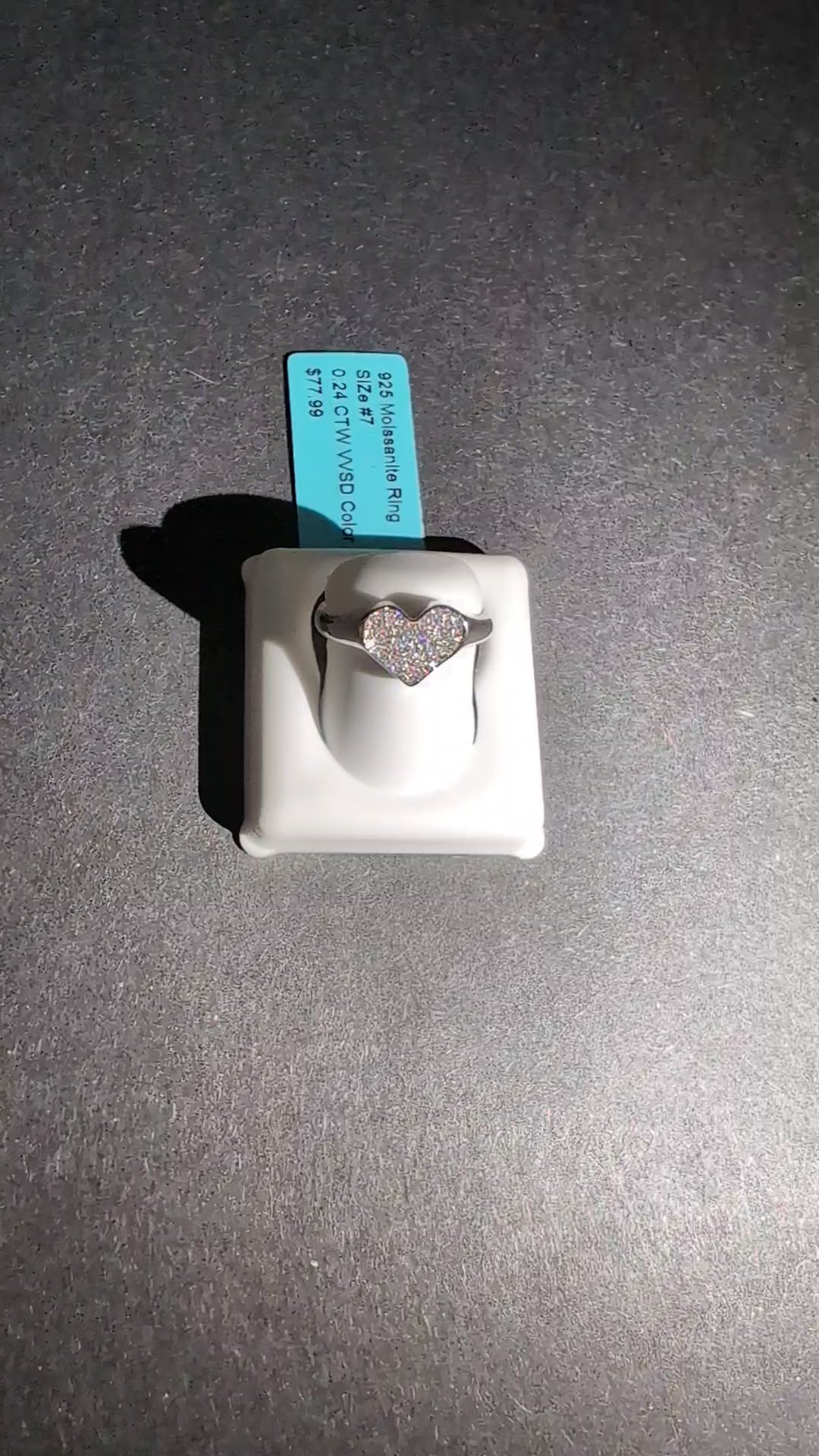 Solid 925 Silver VVS D Moissanite Heart Signet Ring Size 7
