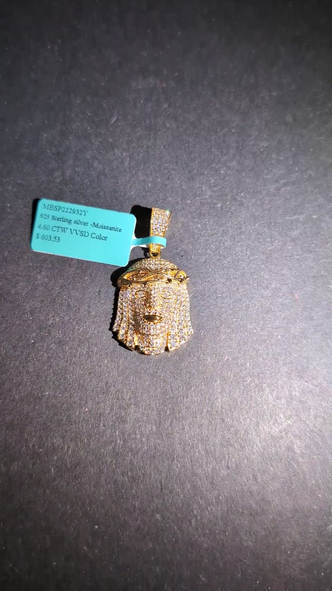 Gold over 925 Sterling Silver VVS D Moissanite Iced Out Jesus Piece Pendant