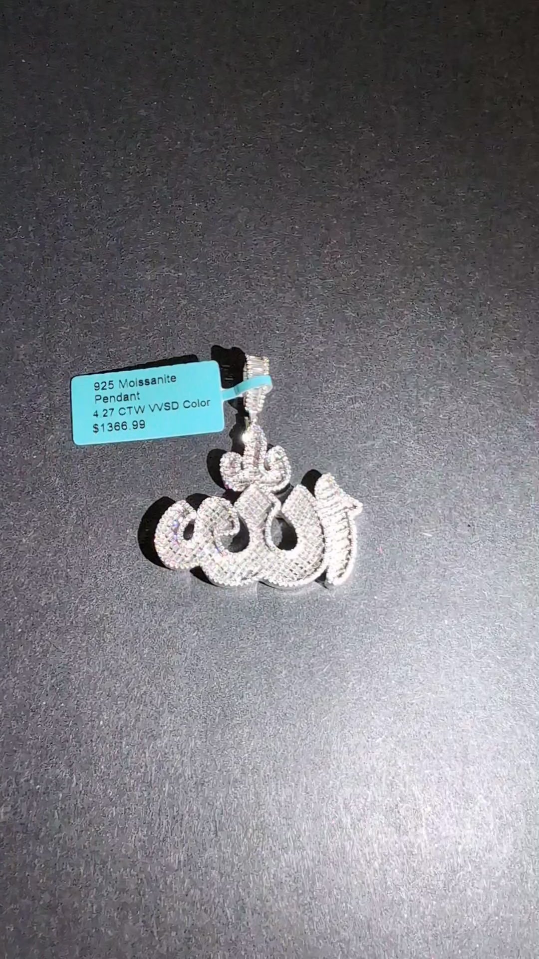 Solid 925 Sterling Silver VVS D Baguette and Round Moissanite Allah Pendant