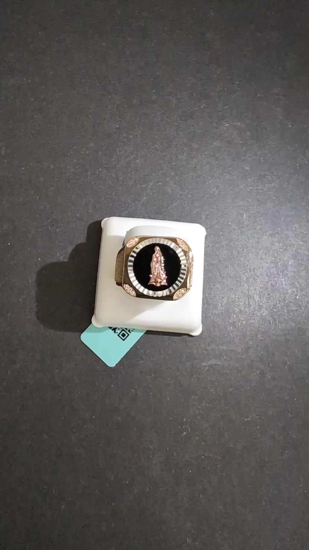 Tri-Color Gold over Solid 925 Silver VVS D Moissanite Virgin Mary Ring Size 11