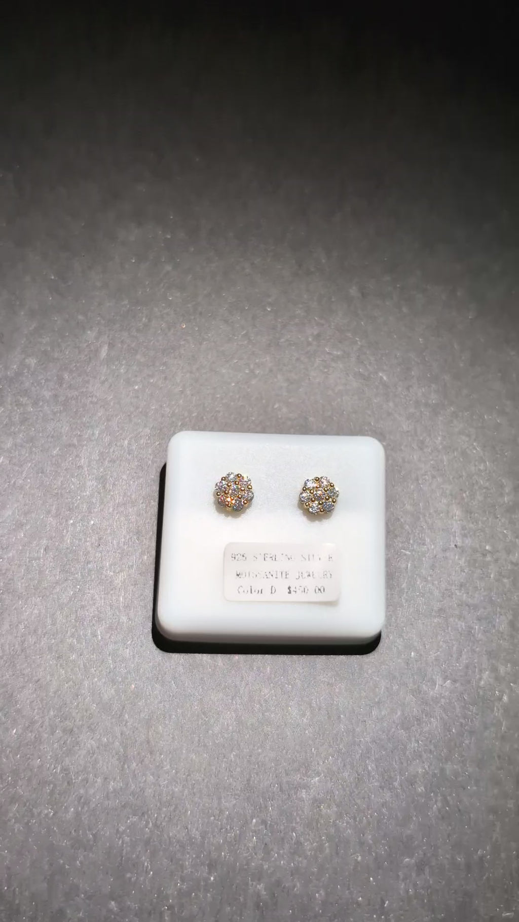 Gold over 925 Silver GRA Certified VVS Moissanite 6.5mm Honeycomb Cluster Studs