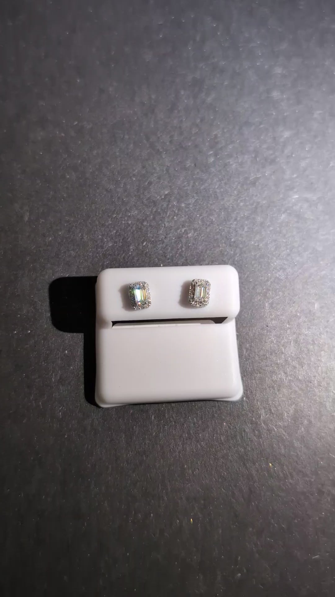 Solid 925 Silver GRA Certified Emerald-cut Moissanite with Halo Studs