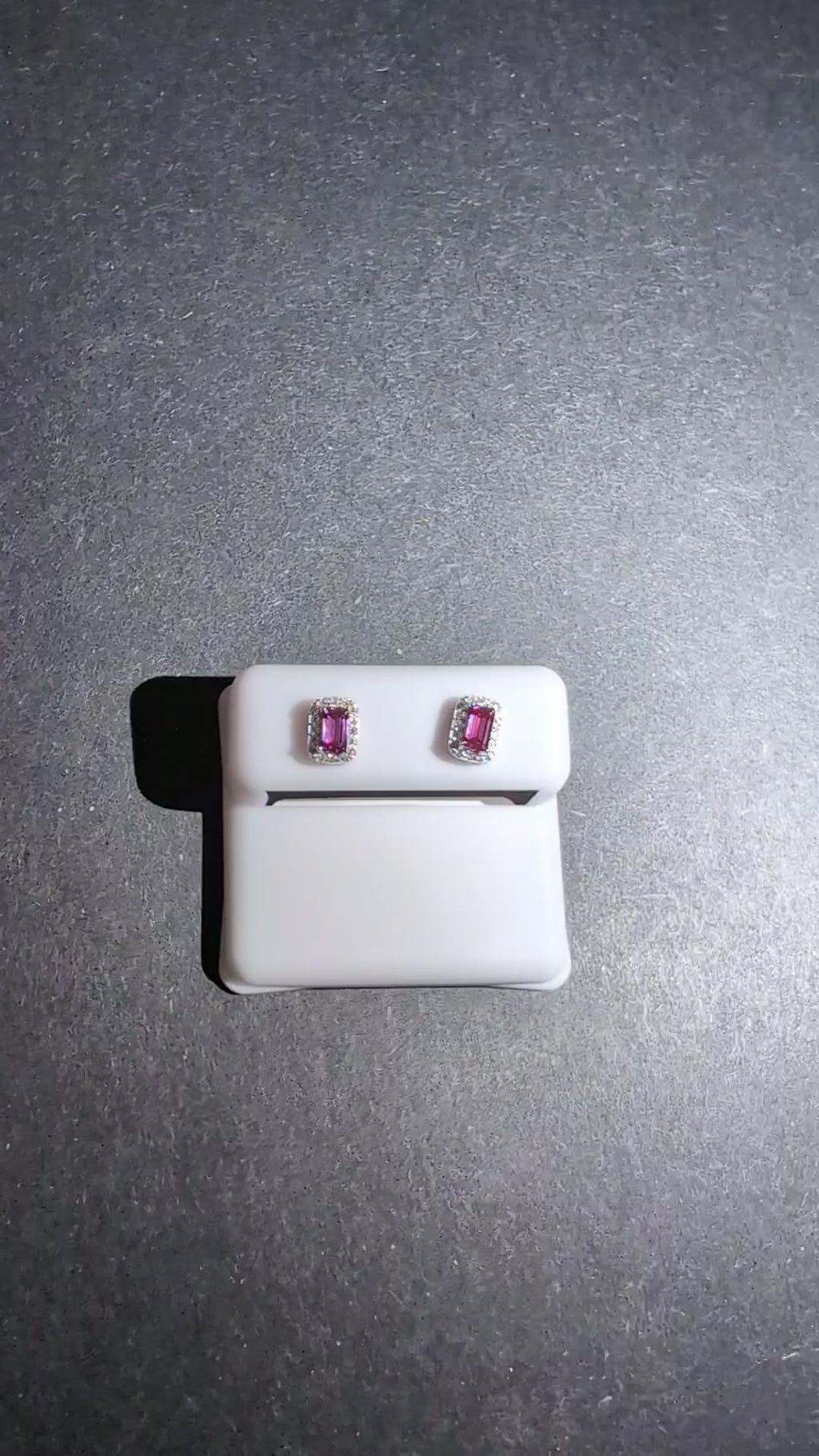 Solid 925 Silver GRA Certified Emerald-cut Pink Moissanite with Halo Studs