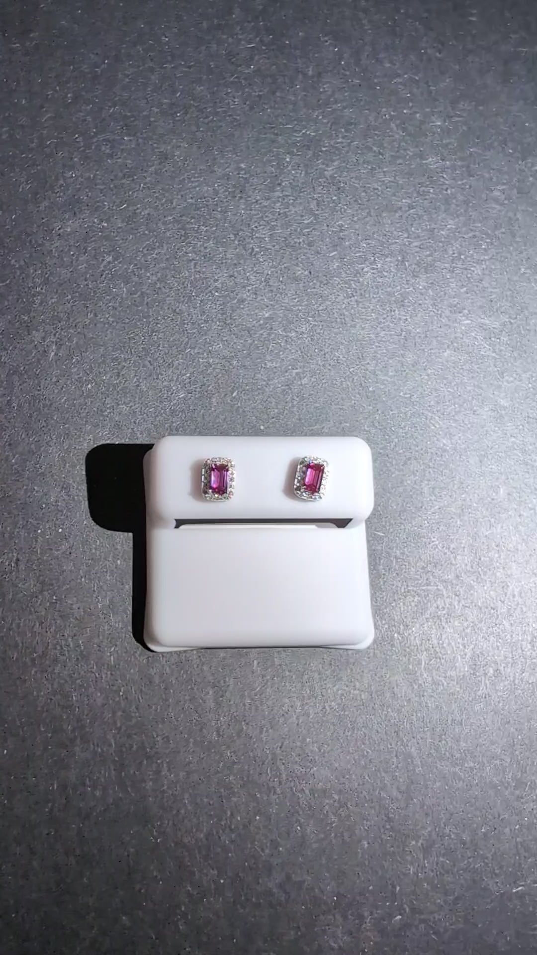Solid 925 Silver GRA Certified Emerald-cut Pink Moissanite with Halo Studs