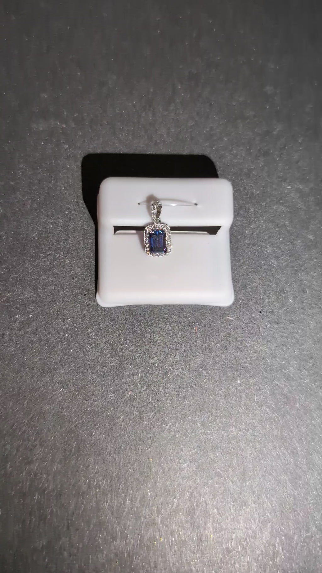 Solid 925 Silver GRA Certified Emerald Cut Purple Moissanite with Halo Pendant