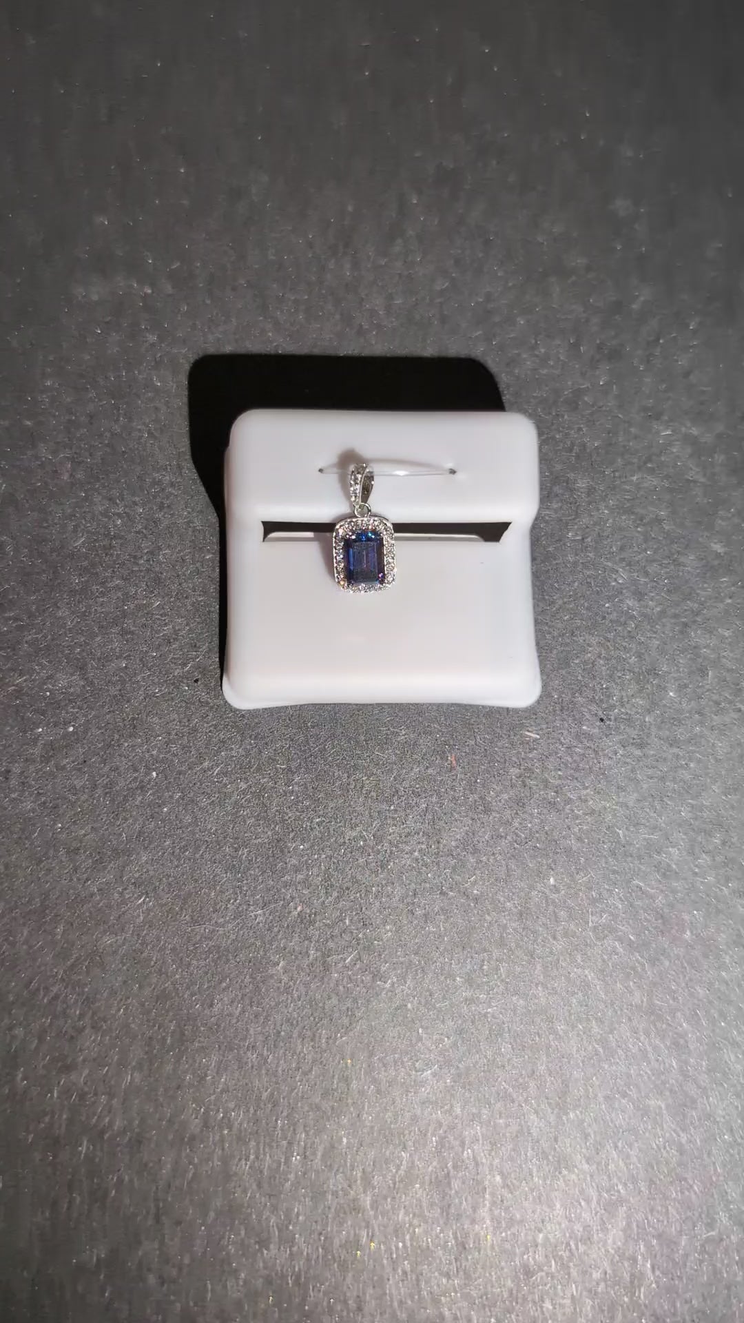 Solid 925 Silver GRA Certified Emerald Cut Purple Moissanite with Halo Pendant