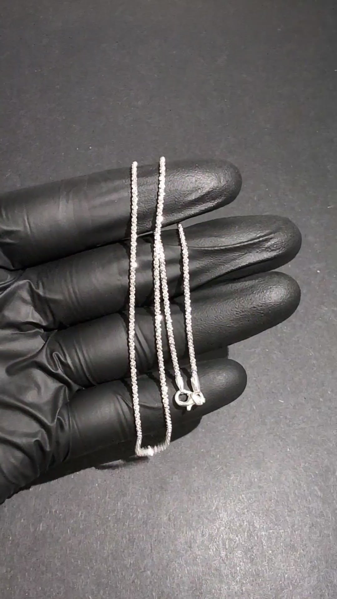 Solid 925 Italian Sterling Silver 1.7mm 16in Twisted Rock / Sparkle Necklace