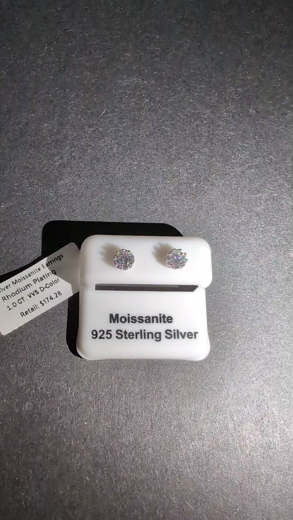 Solid 925 Sterling Silver VVS D Moissanite Solitaire Studs in Crown Setting