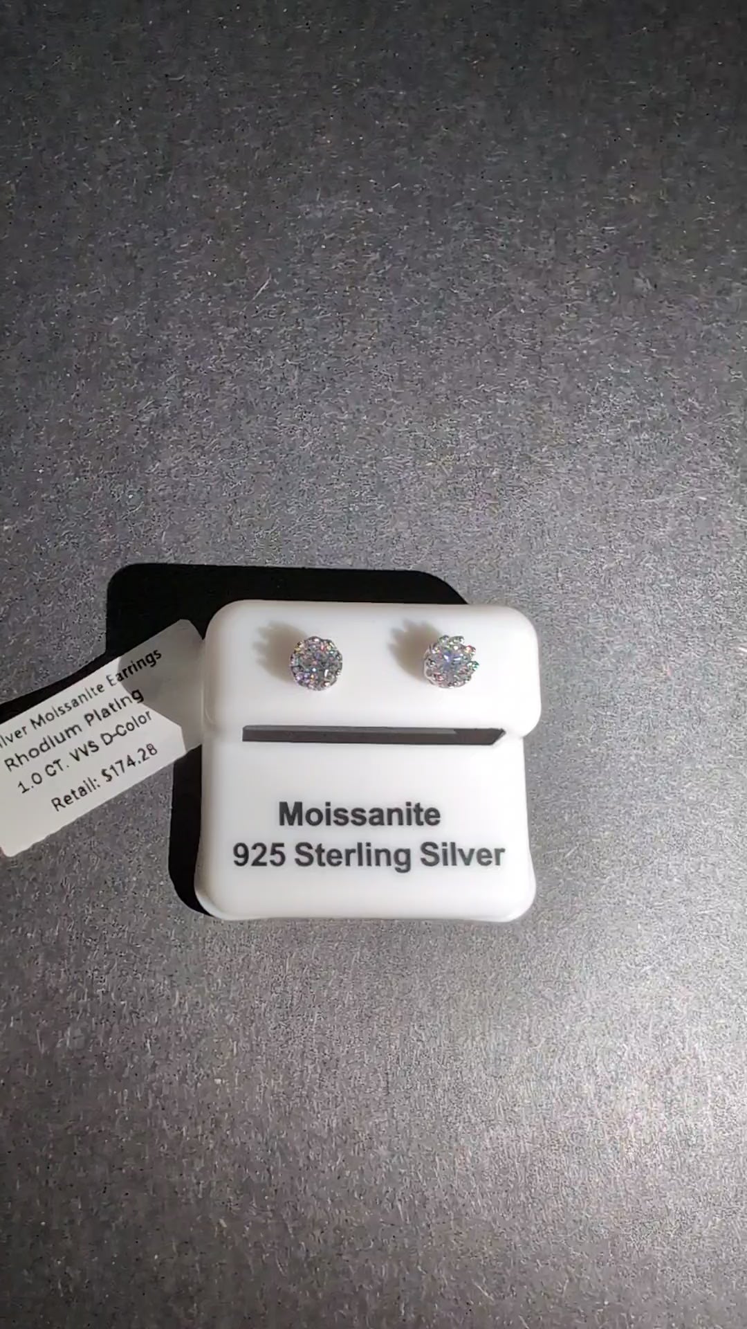 Solid 925 Sterling Silver VVS D Moissanite Solitaire Studs in Crown Setting