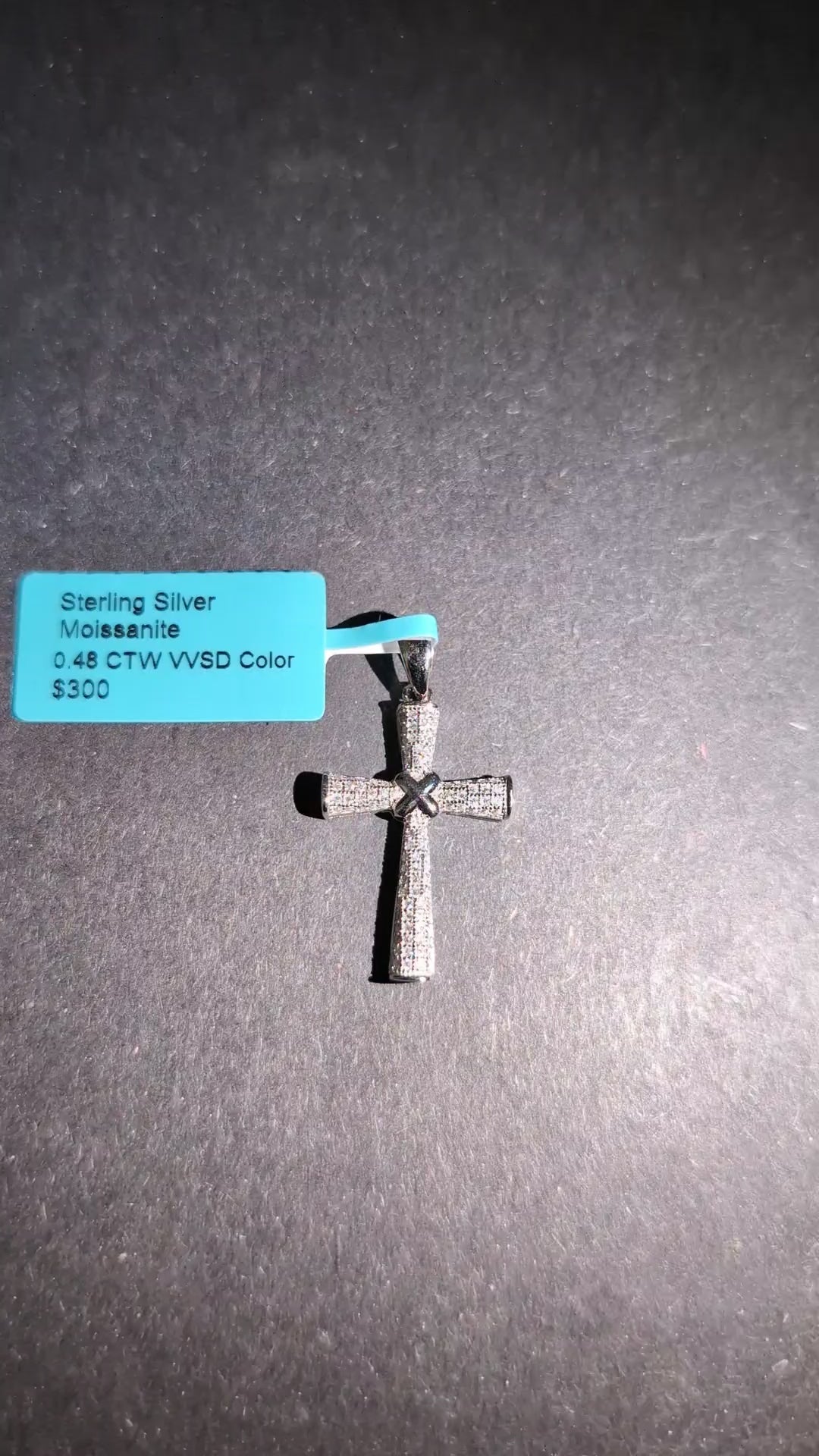 Solid 925 Sterling Silver VVS D Moissanite Pave X Cross Pendant