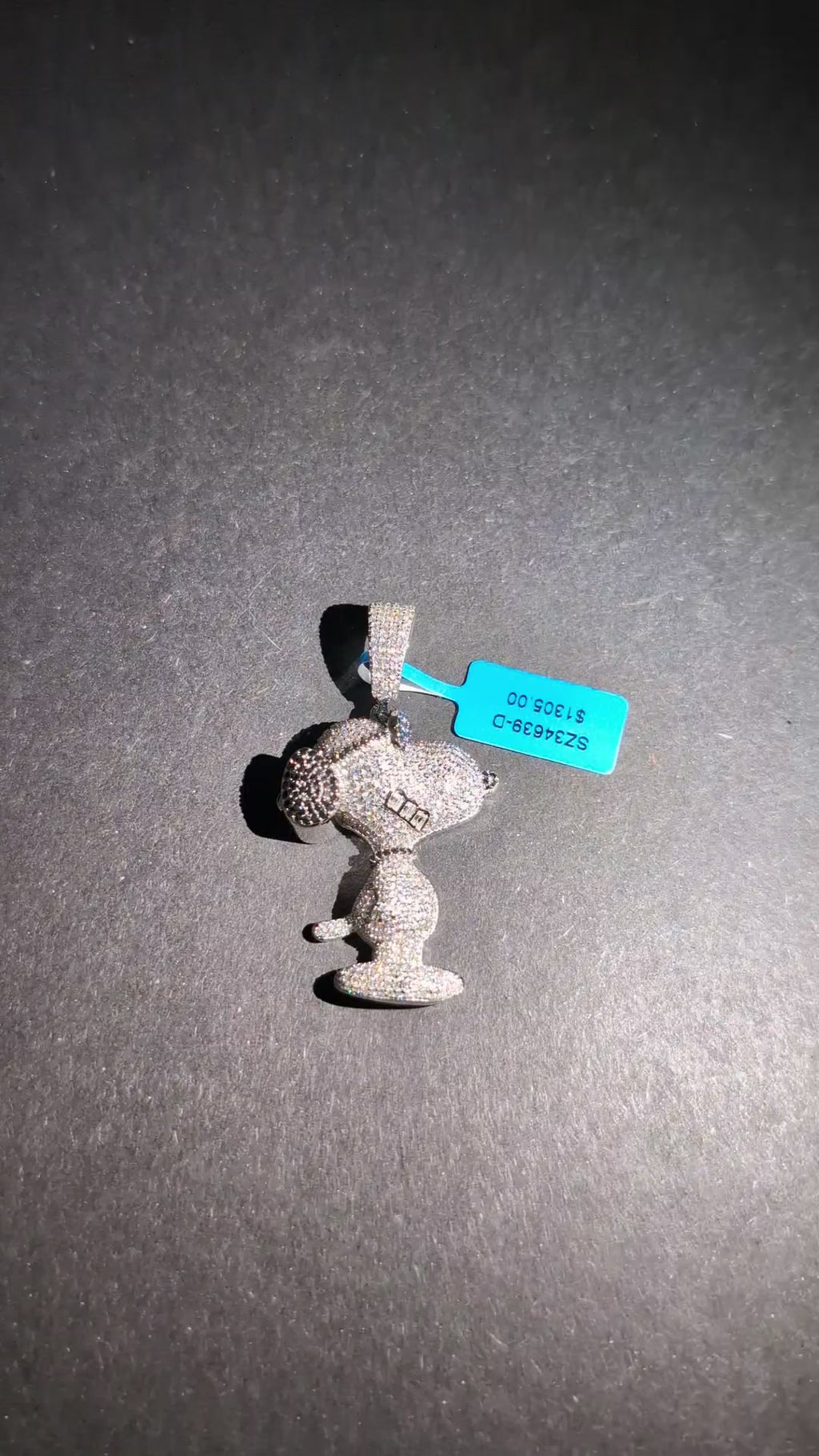 Solid 925 Sterling Silver Icy VVS D Black and White Moissanite Snoopy Pendant
