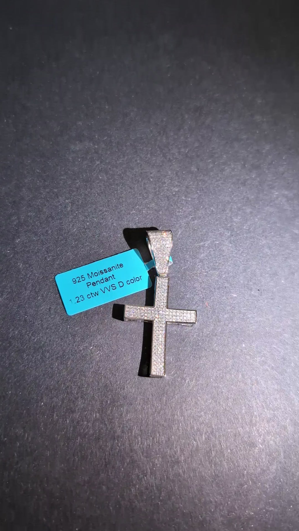 Solid 925 Sterling Silver VVS D Moissanite Pave Cross Pendant with Hinged Bail