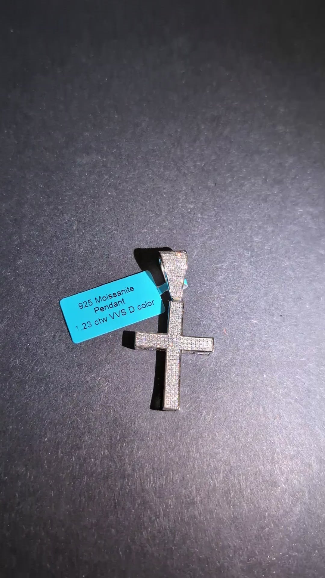 Solid 925 Sterling Silver VVS D Moissanite Pave Cross Pendant with Hinged Bail