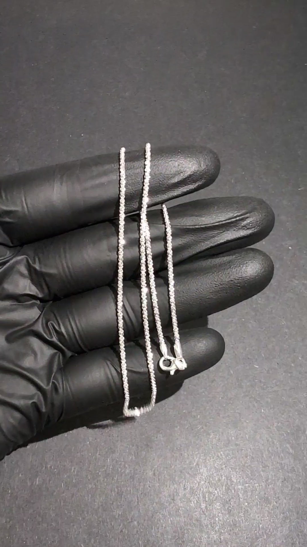 Solid 925 Italian Sterling Silver 1.7mm 16in Twisted Rock / Sparkle Necklace